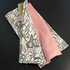 NWT  set 3  kitchen towels Cute Bunny Print Fabric